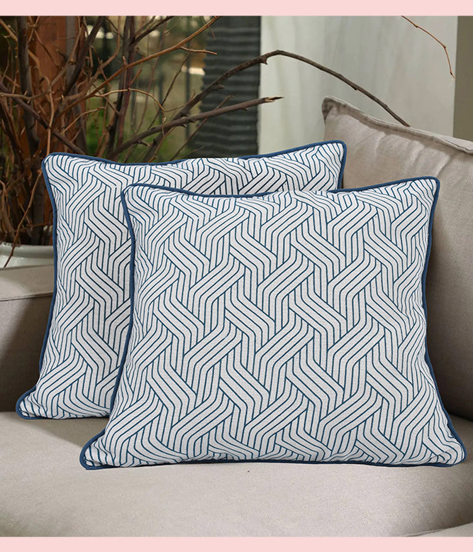 Teal Harmony Printed Cushion Cover- set of 2 - TGW