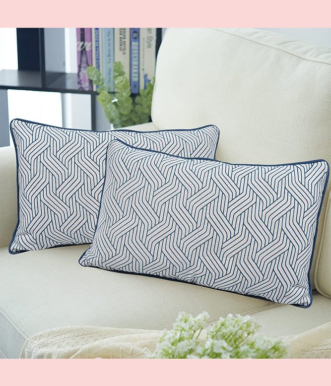 Teal Harmony Lumbar Printed Cushion cover - set of 2 - TGW