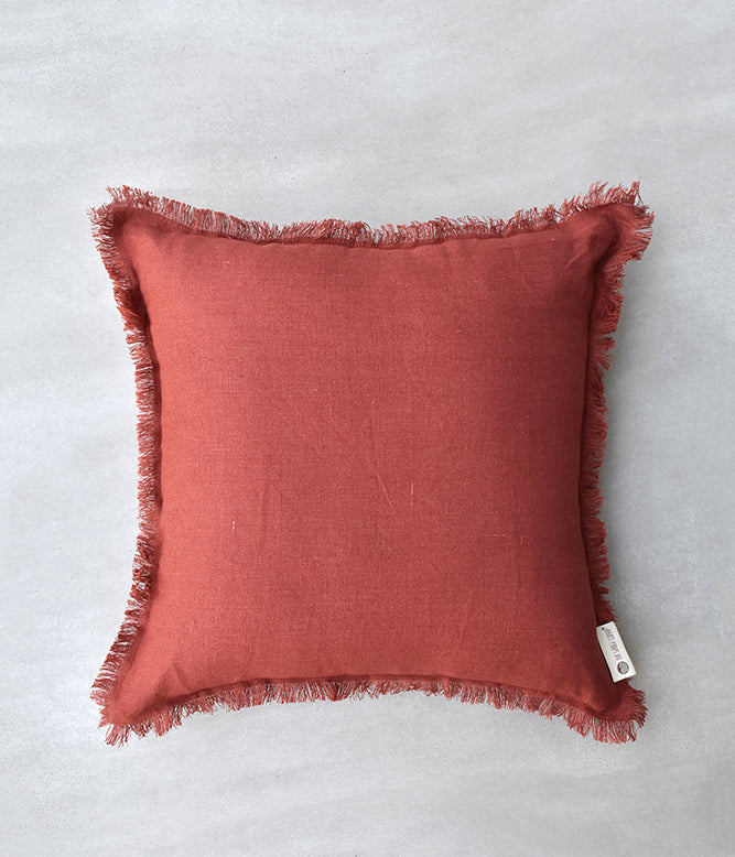 "Fringe Luxe" Linen Cushion Collection -  Modern Maroon
