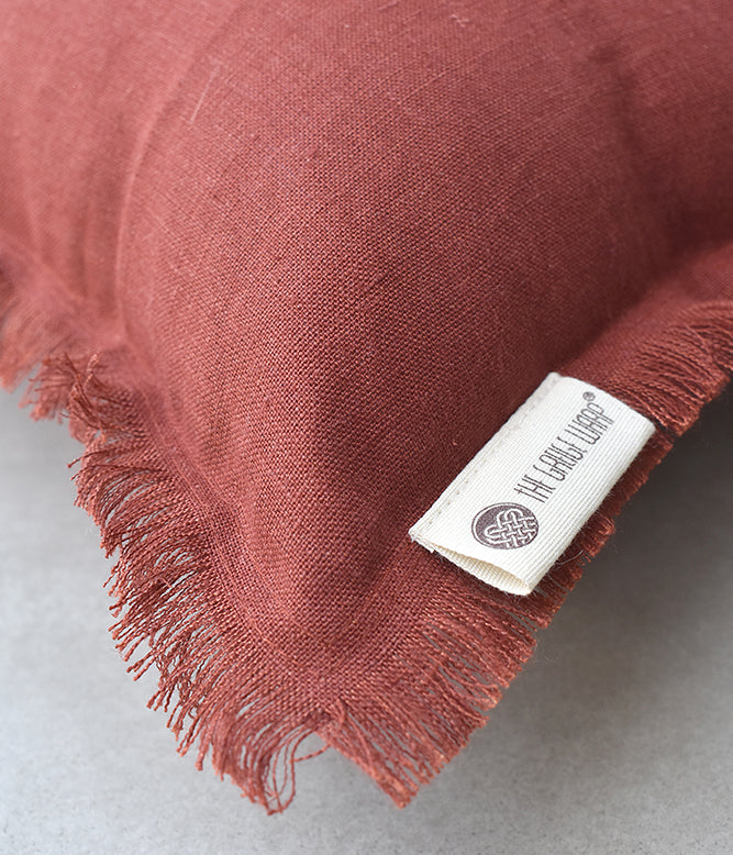 "Fringe Luxe" Linen Cushion Collection -  Modern Maroon