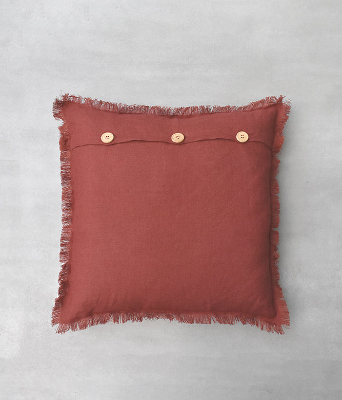 "Fringe Luxe" Linen Cushion Collection -  Modern Maroon