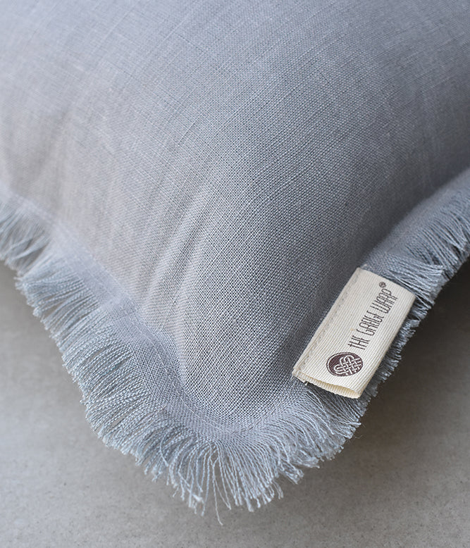 "Fringe Luxe" Linen Cushion Collection - Rich Grey