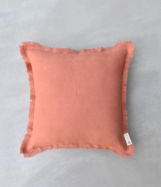 "Fringe Luxe" Linen Cushion Collection - Peachy Orange