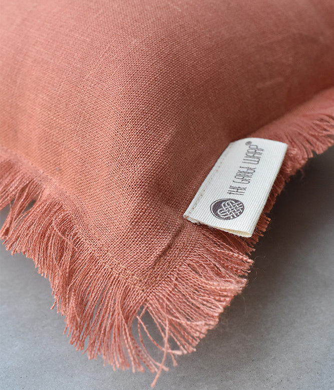 "Fringe Luxe" Linen Cushion Collection - Peachy Orange
