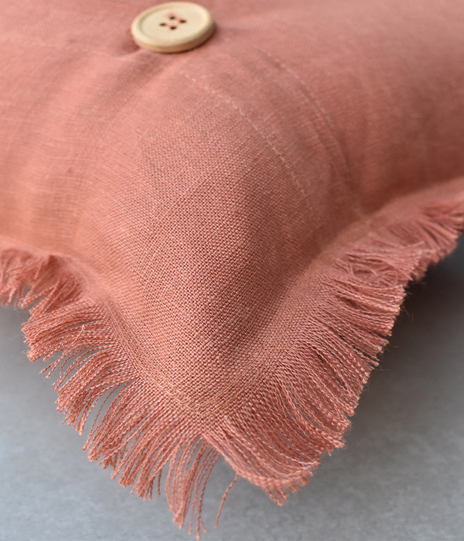 "Fringe Luxe" Linen Cushion Collection - Peachy Orange