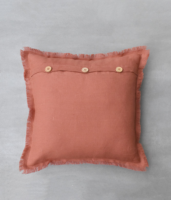 "Fringe Luxe" Linen Cushion Collection - Peachy Orange
