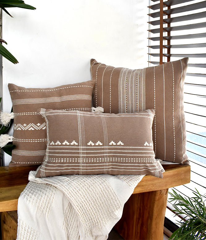 Strip Geometry Cushion Cover (Beige)