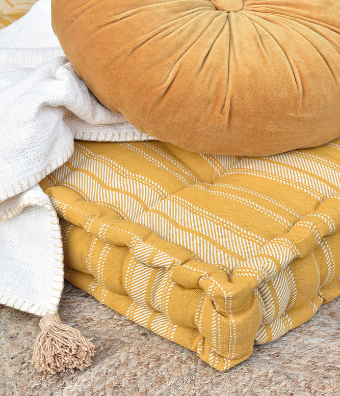Stripe Floor Bed Mattress (Ochre & White)