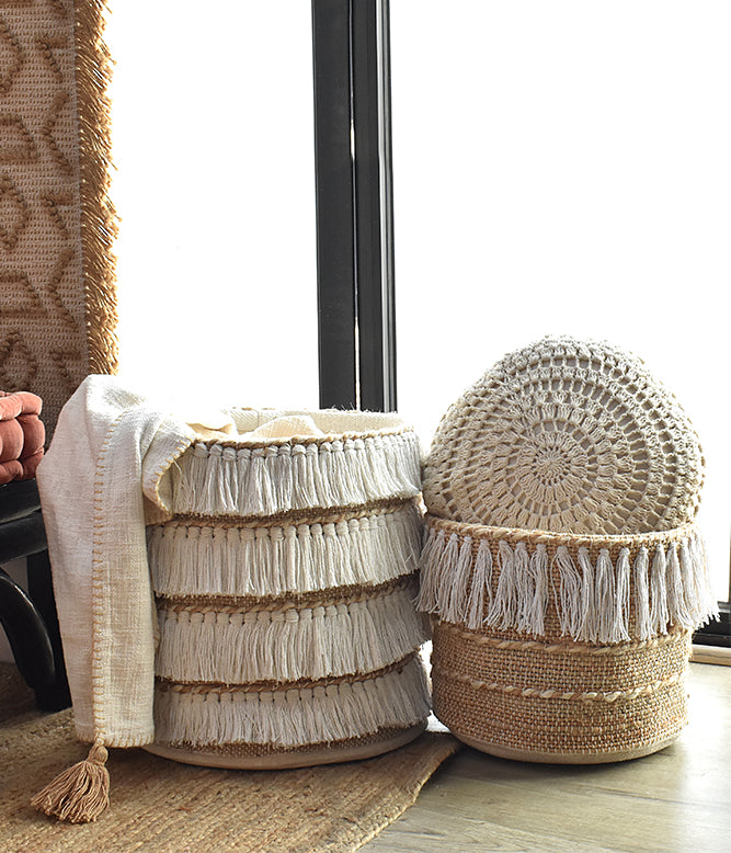 Harmony Fringe Basket Natural (Set Of 2) - TGW
