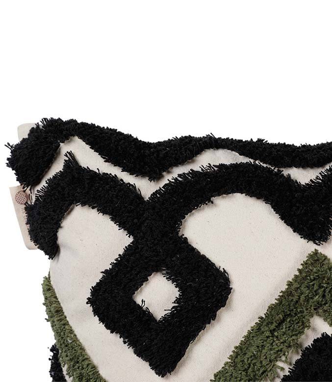 Bohemian Geo Shag Cushion Cover (Black-Olive) - TGW