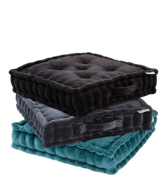 Colour Blocking Velvet Floor Cushion (Navy) - TGW