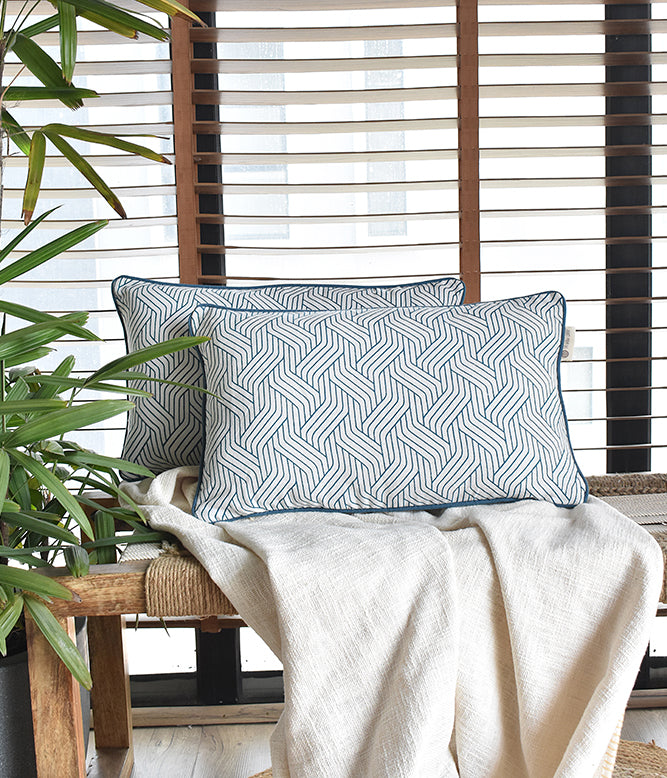 Teal Harmony Lumbar Printed Cushion cover - set of 2