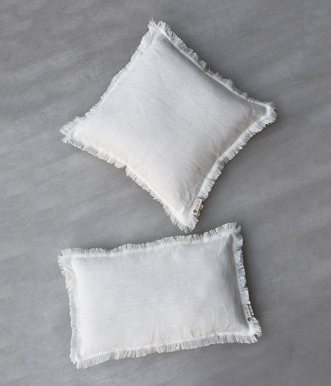 "Fringe Luxe" Linen Cushion Collection - Serene Ivory