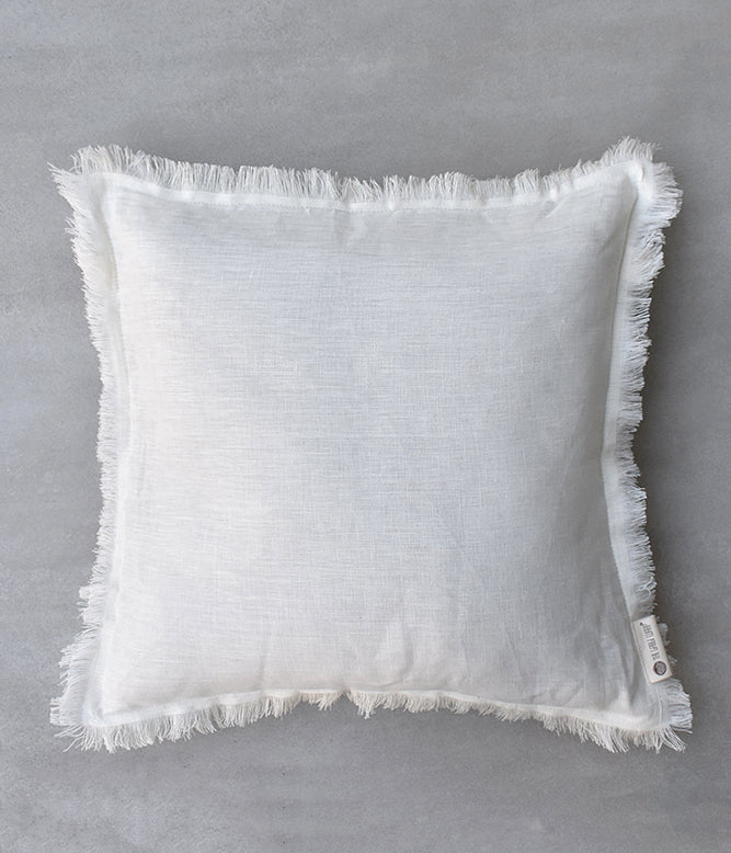"Fringe Luxe" Linen Cushion Collection - Serene Ivory