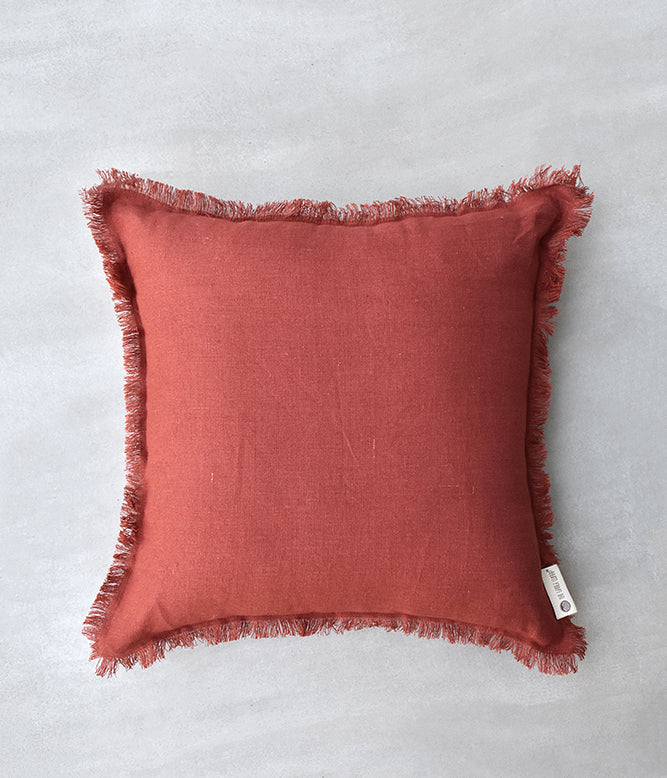 &quot;Fringe Luxe&quot; Linen Cushion Collection -  Modern Maroon