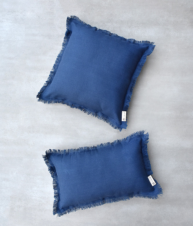 &quot;Fringe Luxe&quot; Linen Cushion Collection - Navy Vibes