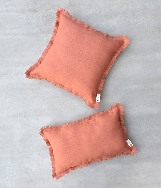 "Fringe Luxe" Linen Cushion Collection - Peachy Orange