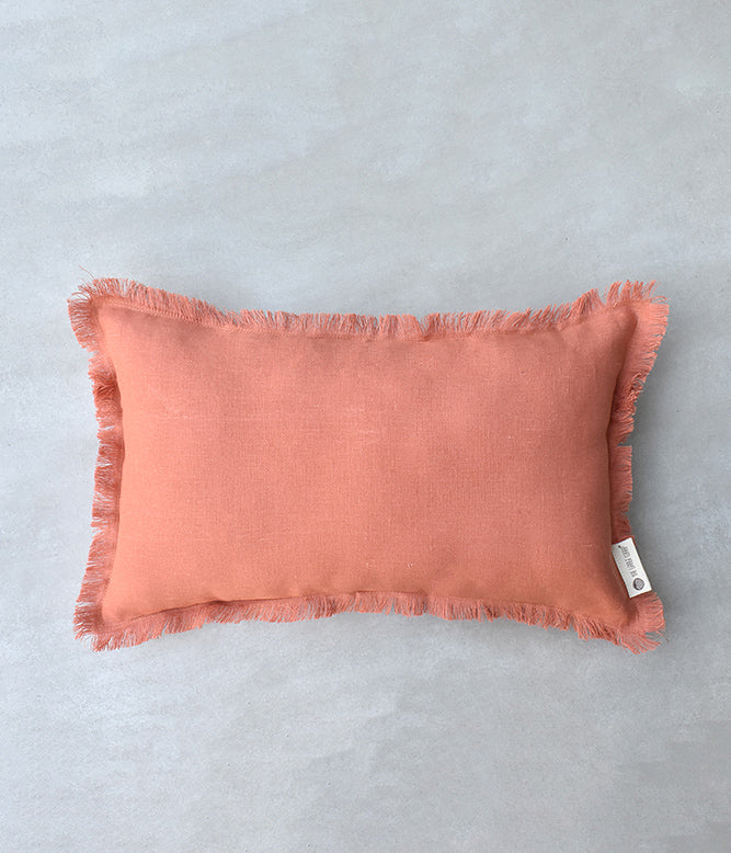 "Fringe Luxe" Linen Cushion Collection - Peachy Orange