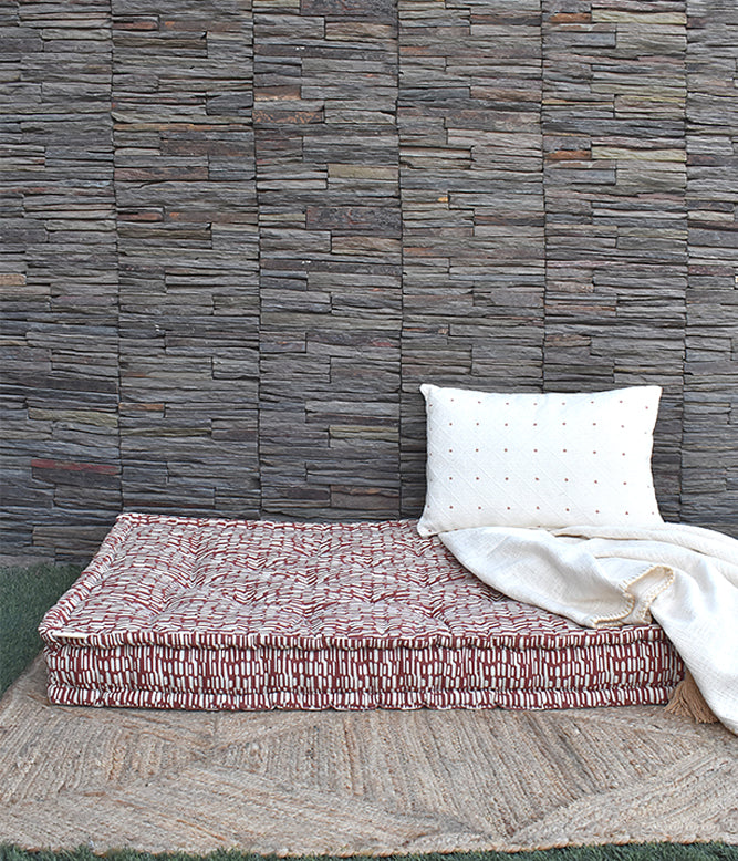 Abstract Geo Floor Bed Mattress (Maroon & White)