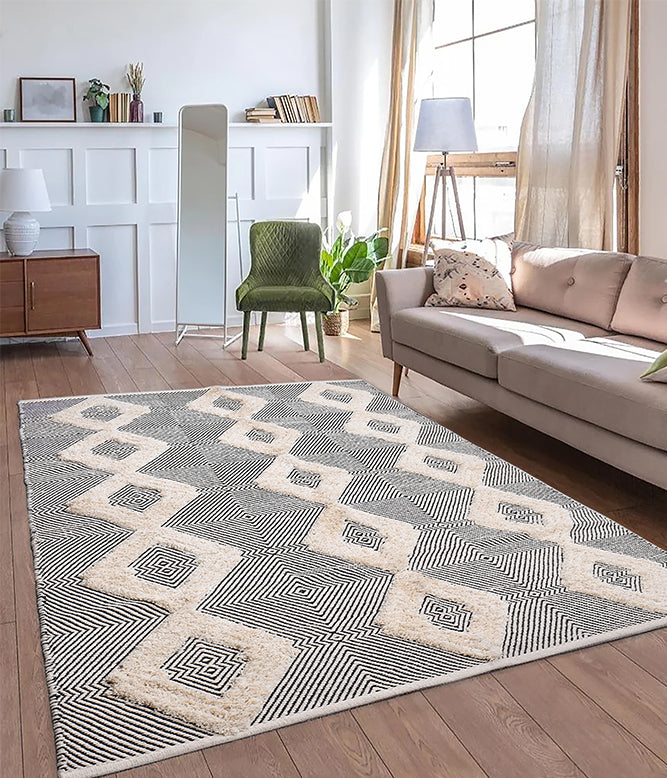 Rhomb Tuft Wo-Metric Rug (Black) LARGE