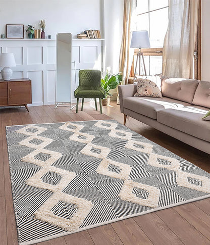 Rhomb Tuft Wo-Metric Rug (Black) LARGE