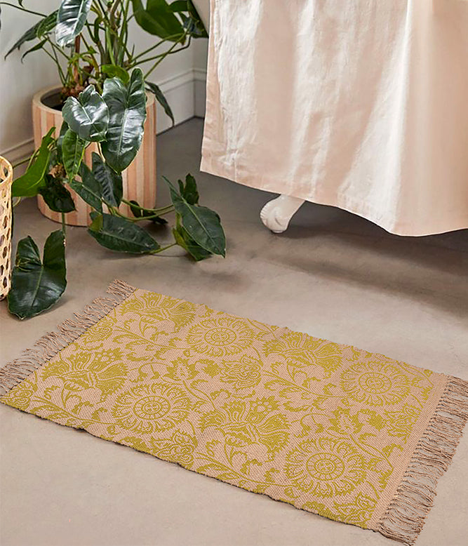 Floral Printed Jute Rug (Ocre)