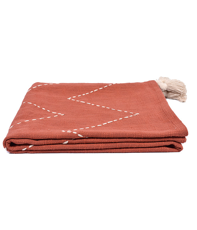 Cozy Kantha Throw - Rusty Tang