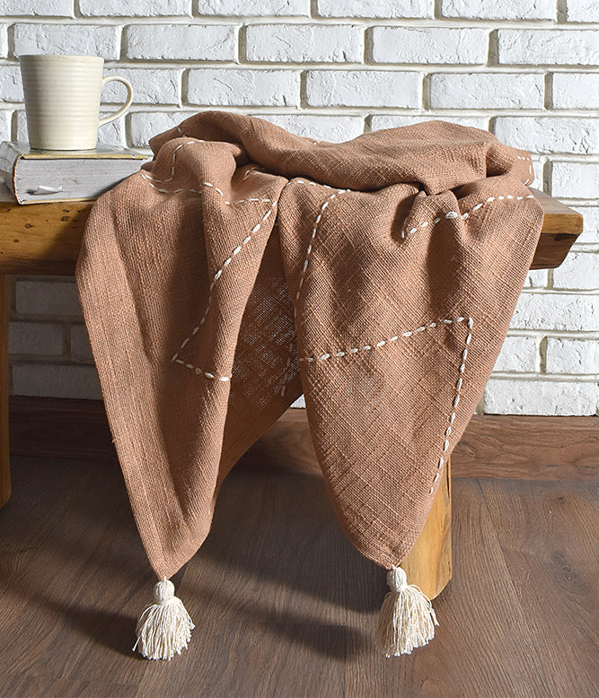 Cozy Kantha Throw - Mud Brown