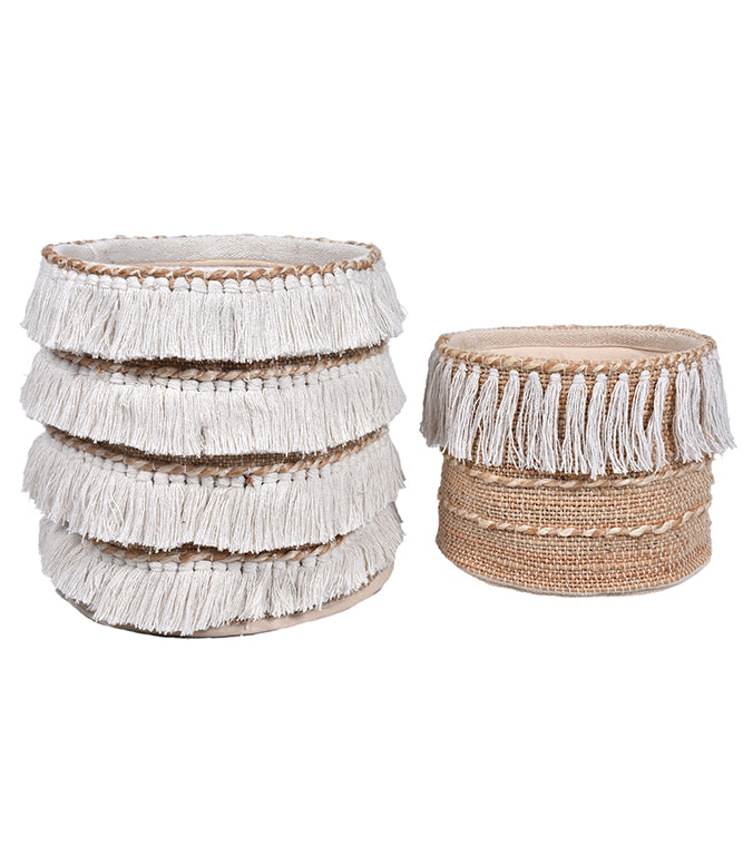 Harmony Fringe Basket Natural (Set Of 2) - TGW