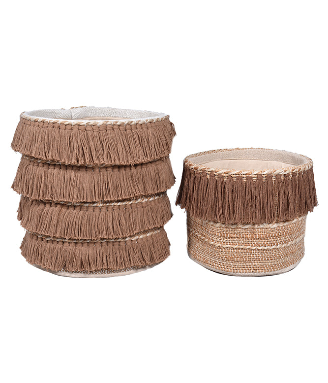 Harmony Fringe Basket Natural (Set Of 2) - TGW