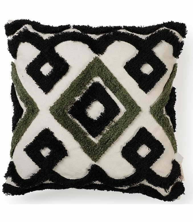 Bohemian Geo Shag Cushion Cover (Black-Olive) - TGW