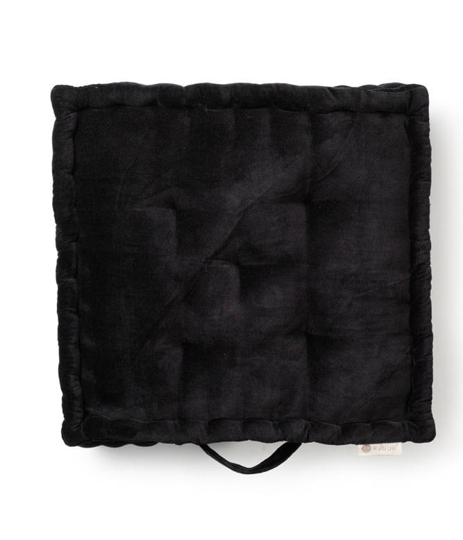Colour Blocking Velvet Floor Cushion (Black) - TGW