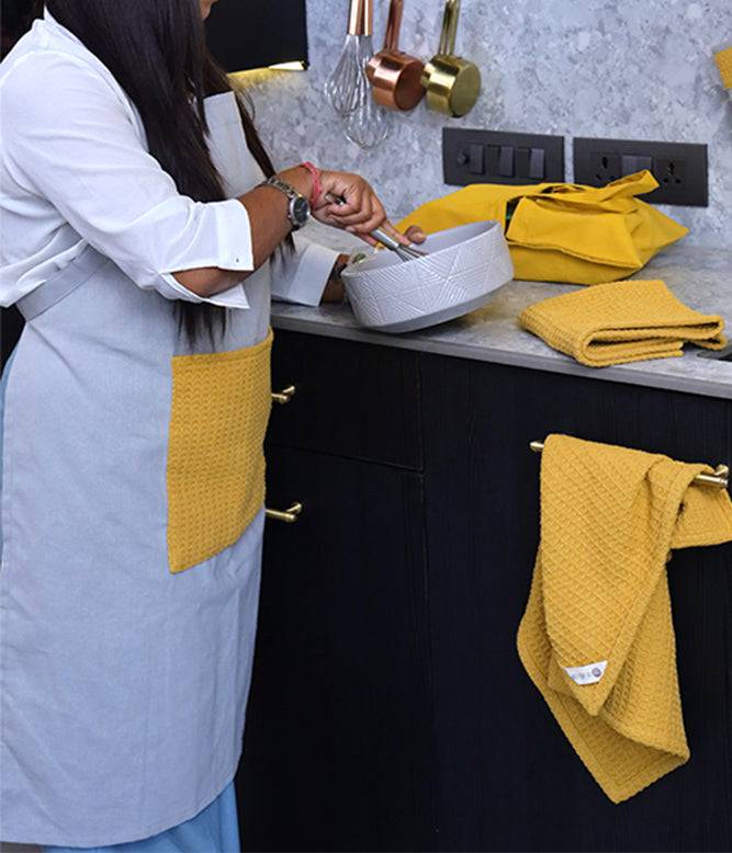 Culinary Companions - Chic Grey &amp; Ochre Apron - TGW