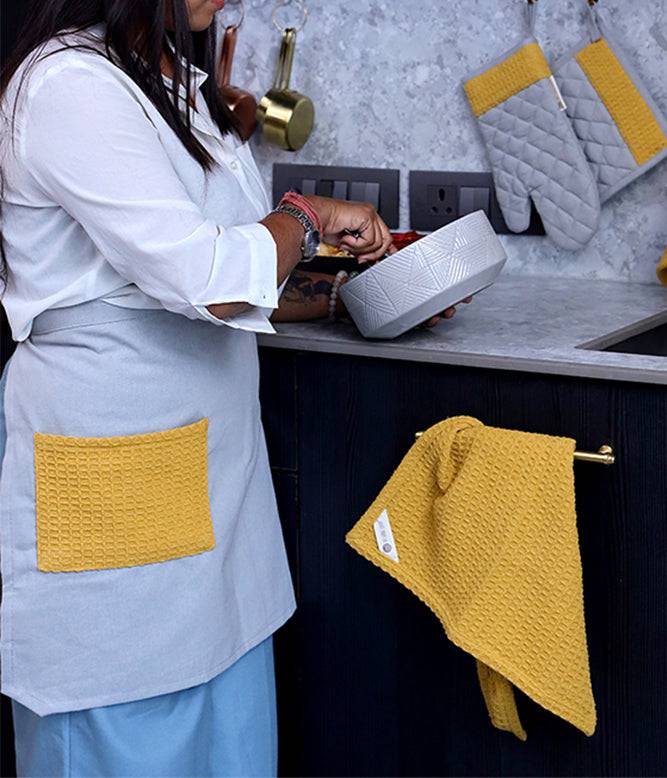 Culinary Companions - Chic Grey &amp; Ochre Waist Apron - TGW