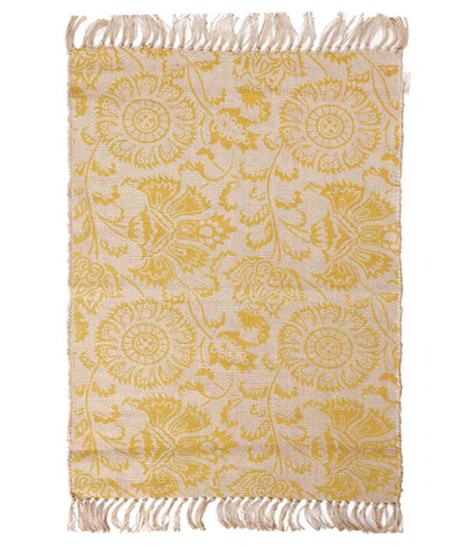 Floral Printed Jute Rug (Ocre) - TGW