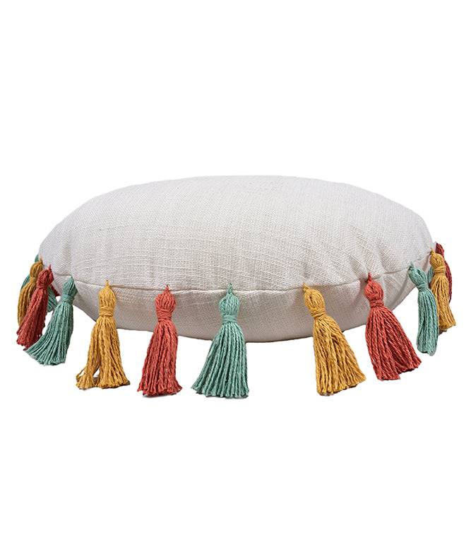 JOYFUL MINI TASSEL ROUND CUSHION – SERENE IVORY - TGW