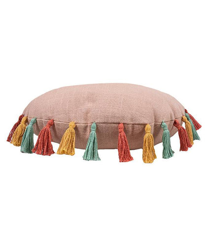 JOYFUL POM POM ROUND CUSHION – PALE PINK - TGW