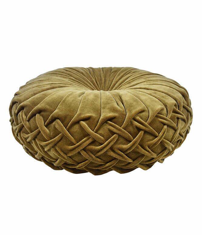 Rusched Golden Olive Round Cushion - TGW