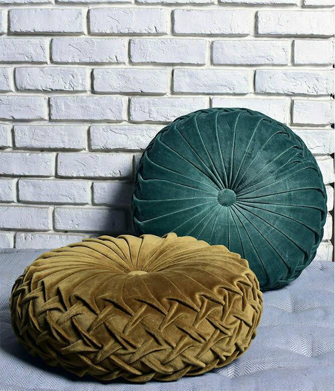 Rusched Golden Olive Round Cushion - TGW