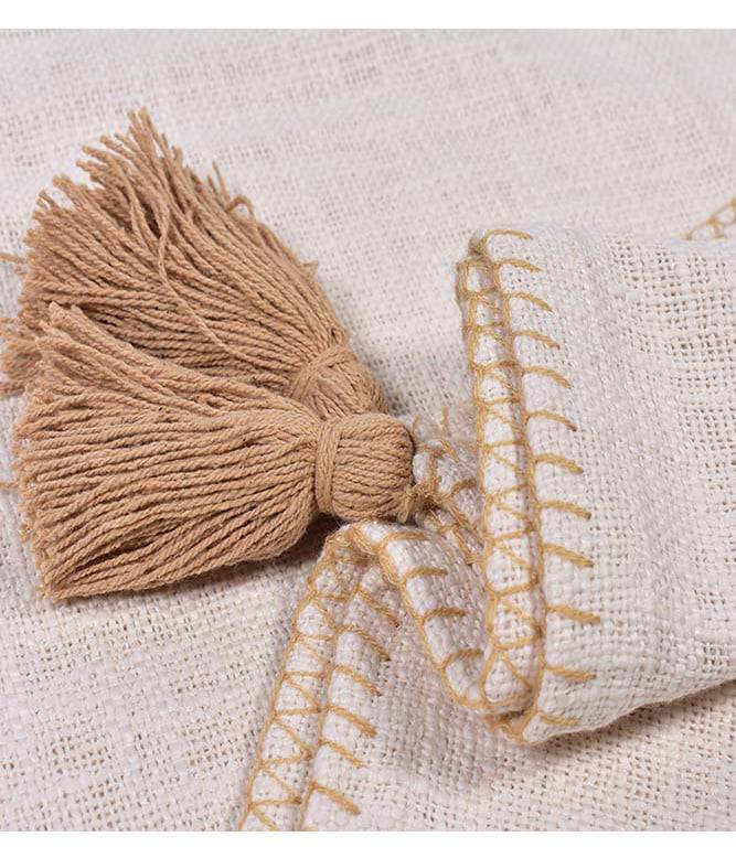 Top Stitch Perfect Beige Tasseled Throw - TGW