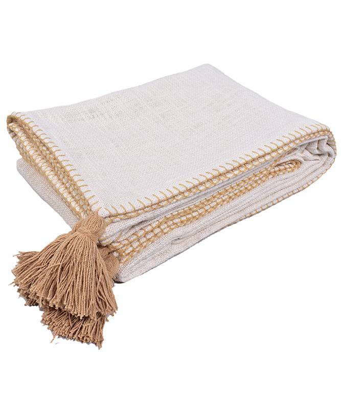 Top Stitch Perfect Beige Tasseled Throw - TGW