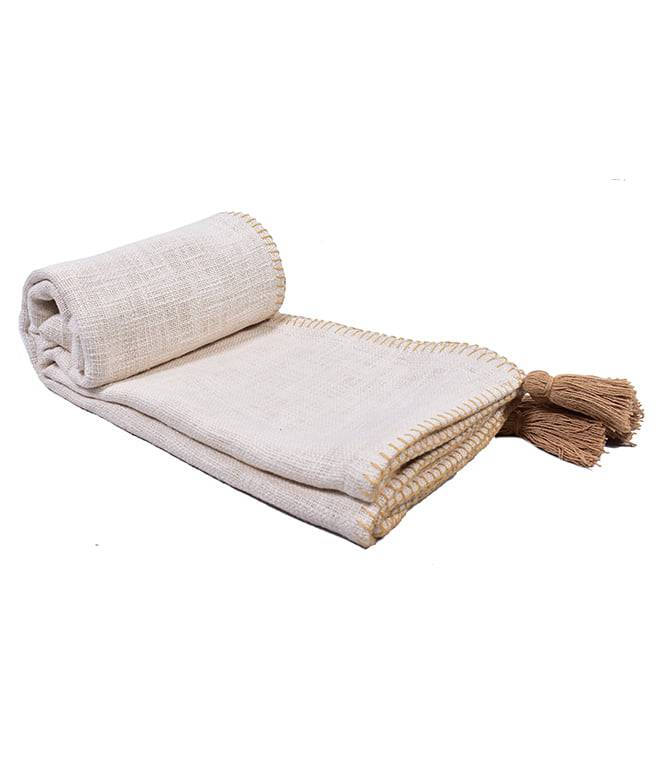 Top Stitch Perfect Beige Tasseled Throw - TGW