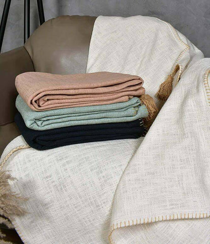 Top Stitch Perfect Beige Tasseled Throw - TGW