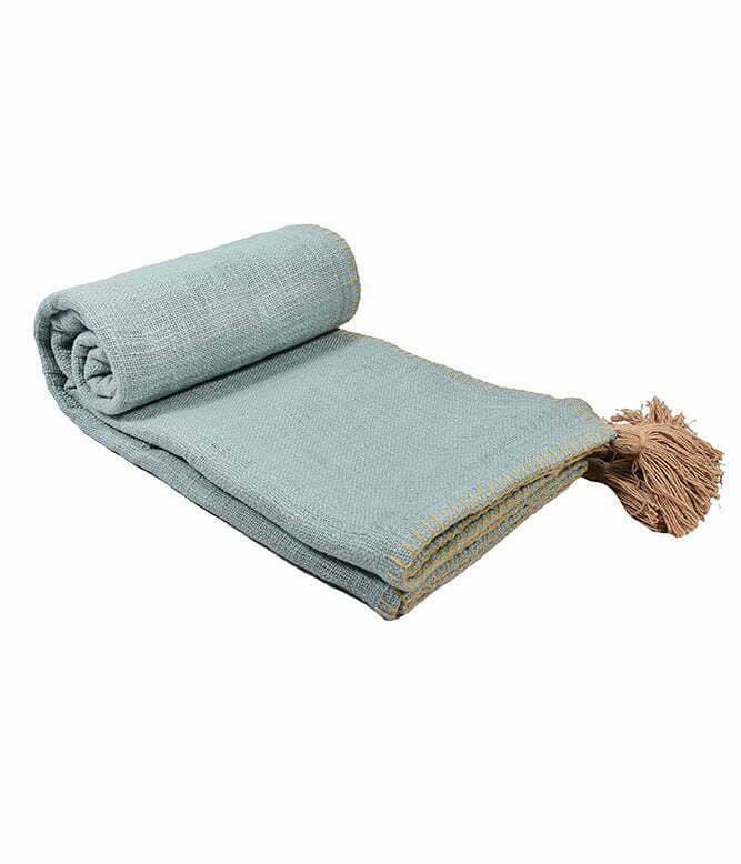 Top Stitch Powder Blue Tasseled Throw - TGW