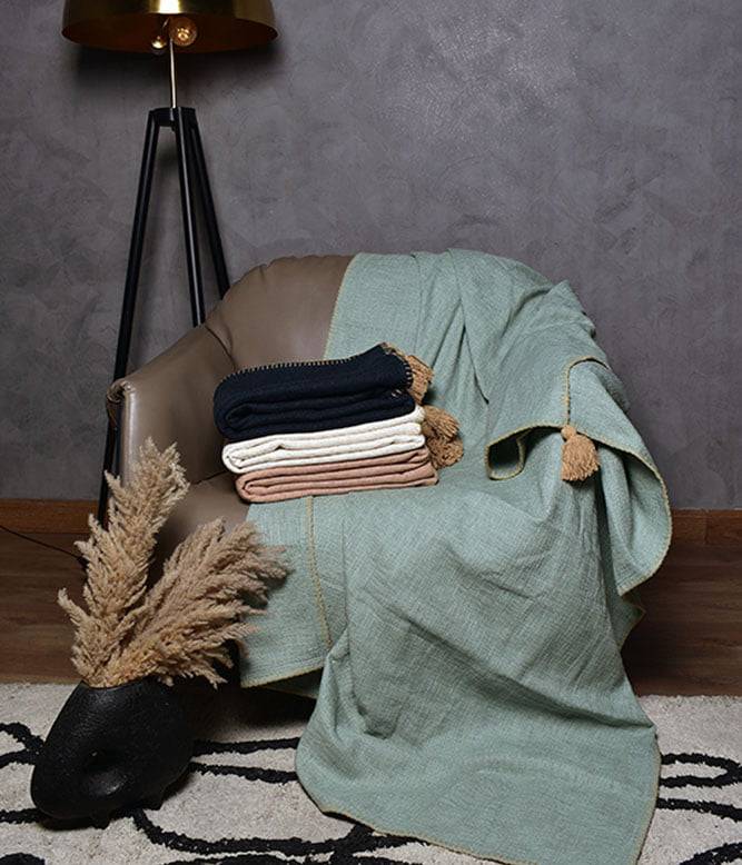 Top Stitch Powder Blue Tasseled Throw - TGW