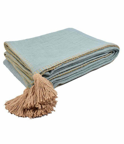 Top Stitch Powder Blue Tasseled Throw - TGW